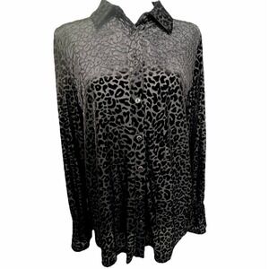 Soft Surroundings Black Velvet Burnout Button Up Womens M Leopard Boho Glam Luxe